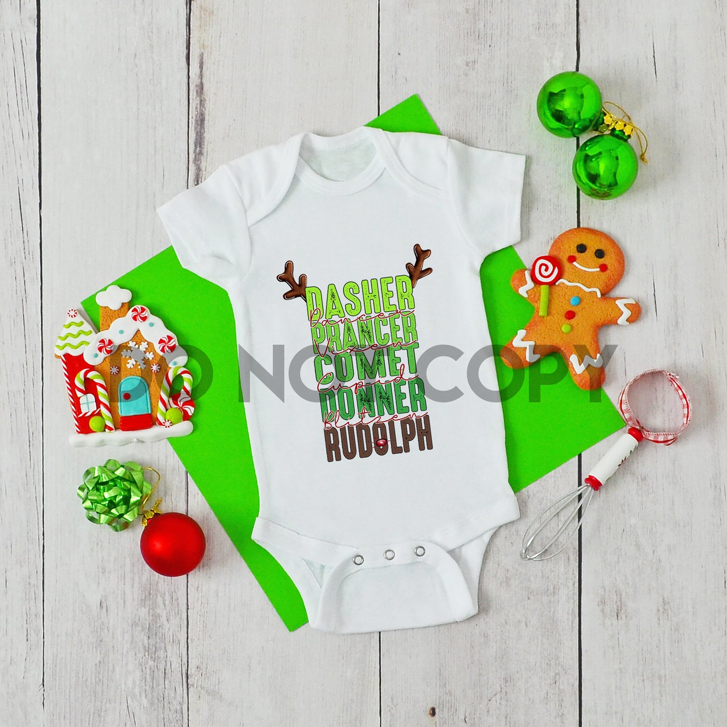 Reindeer Names Dasher Prancer Comet Donner Rudolph HIGH HEAT Full color Screen Print transfer