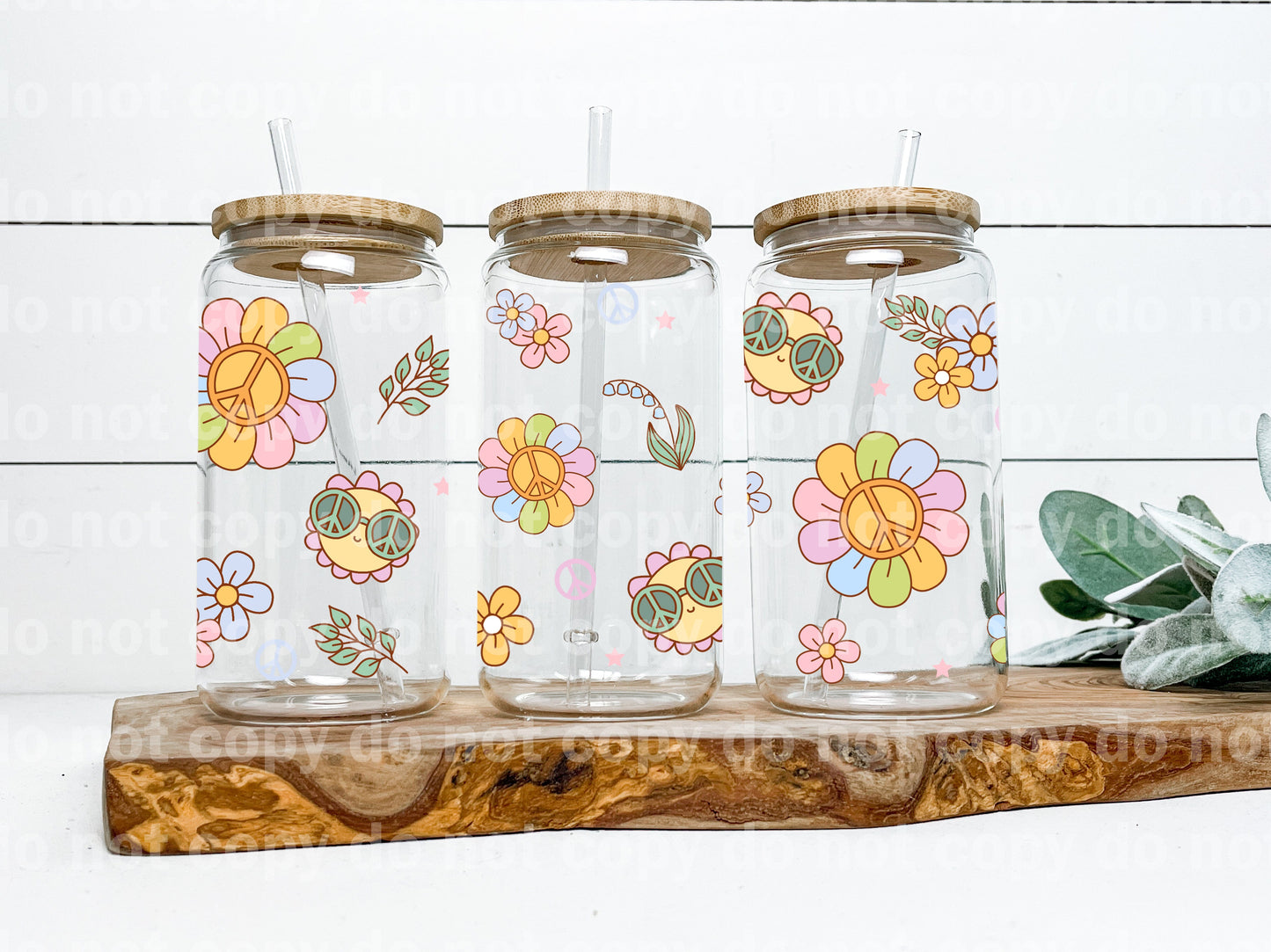 Retro Peace Sign Flowers 16oz Cup Wrap