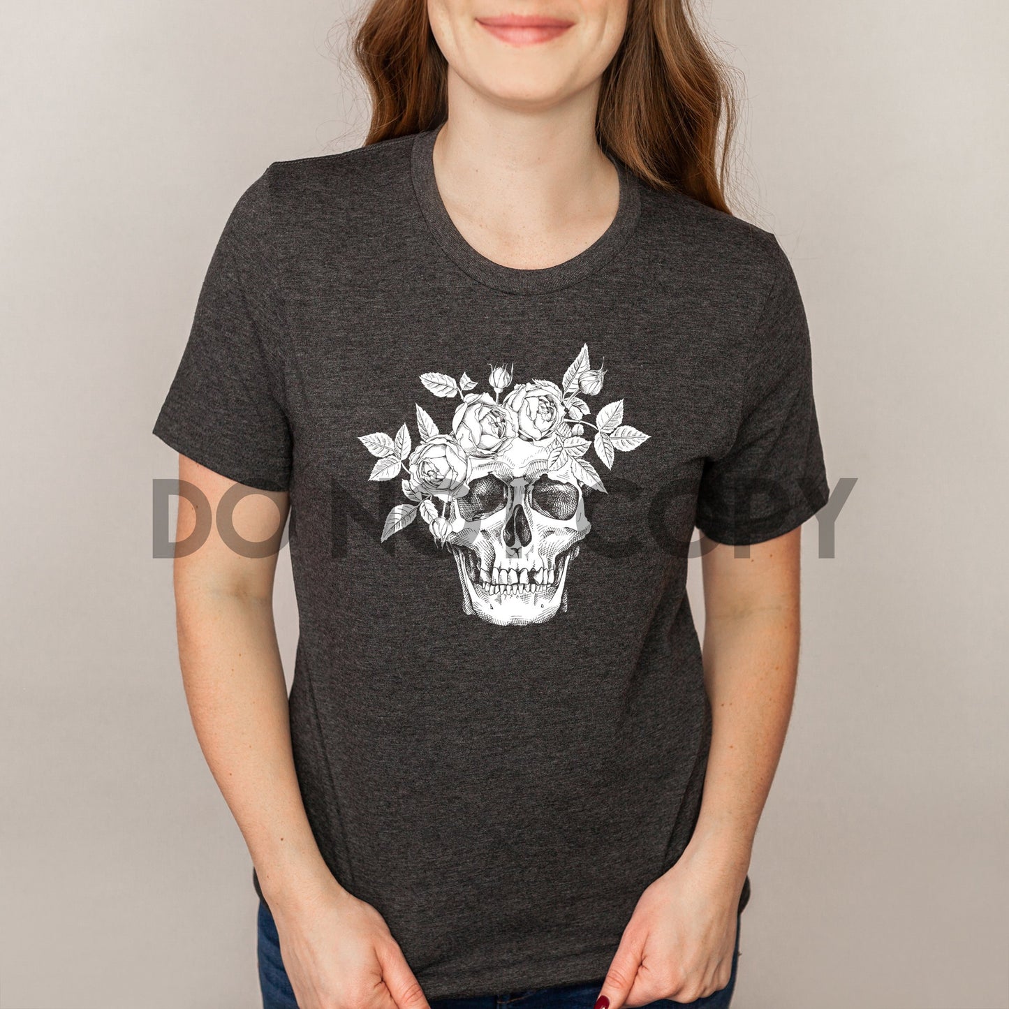 Rose Skull NEGRO o BLANCO TINTA un color Transferencia de serigrafía