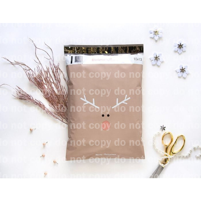 Sobre publicitario de poliéster navideño con estampado Rudolph de 10x13" y 14,5x19x4" (con fuelle)