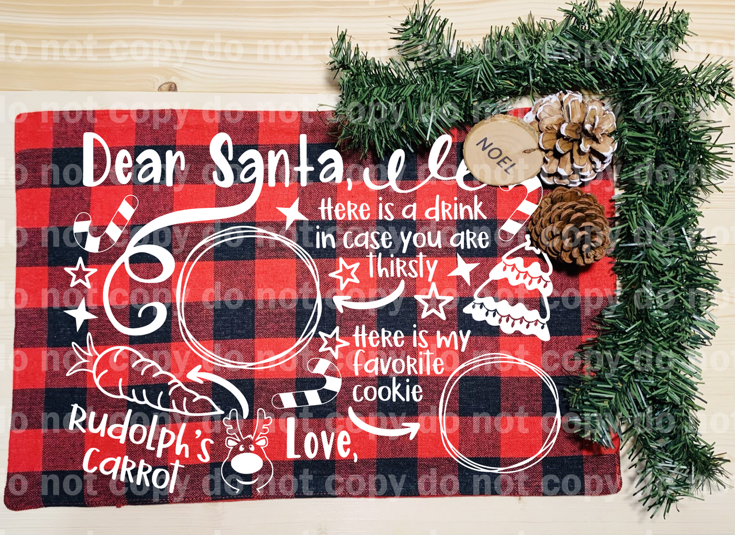 Santa Placemat WHITE INK one color Screen print transfer