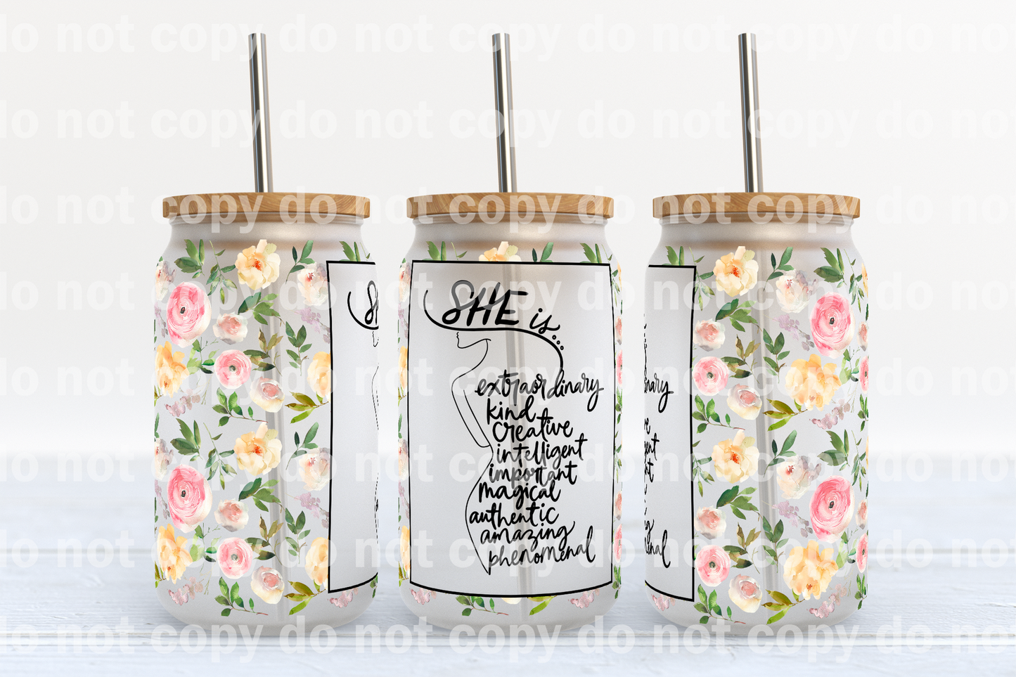 She Is Extraordinary Floral 16oz Cup Wrap