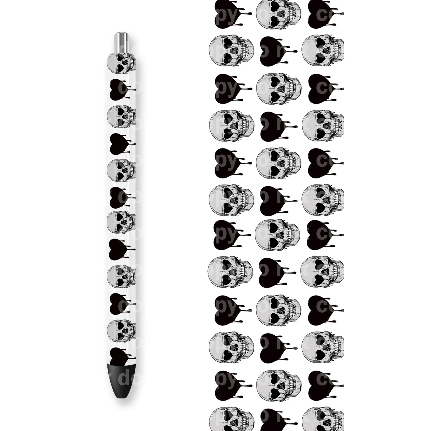 Skellie Skull Drippy Black Hearts 16oz Cup Wrap and Pen Wrap