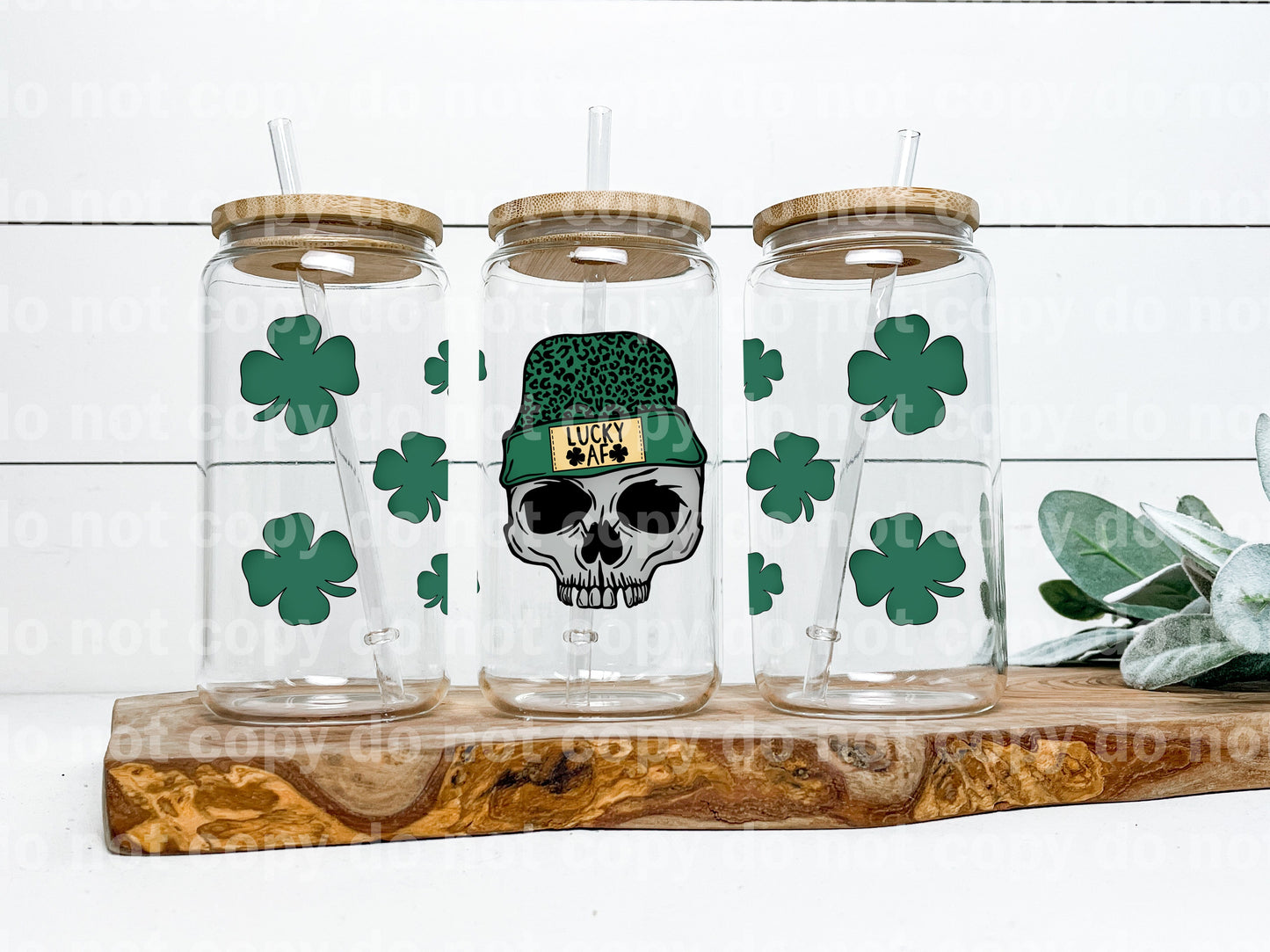 Skellie Lucky Af estampado de leopardo 16oz envoltura de taza 7 x 3