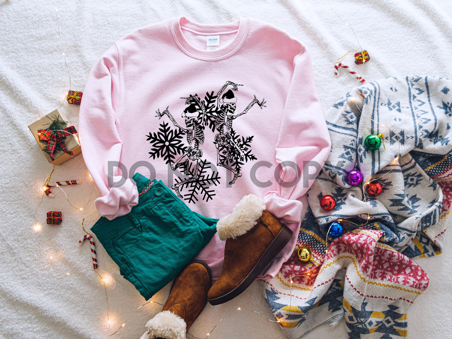 Skellie Snowflake Christmas BLACK INK one color Screen print transfer