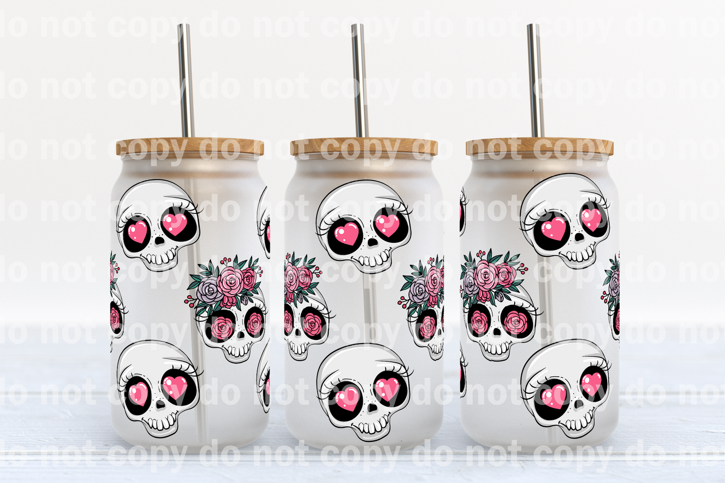 Skellie With Heart Eyes And Flowers 16oz Cup Wrap