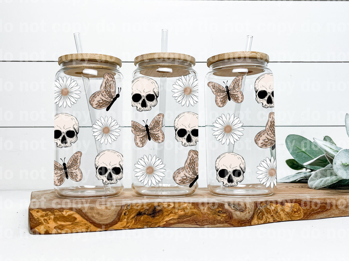 Skull Daisy And Butterfly 16oz Cup Wrap