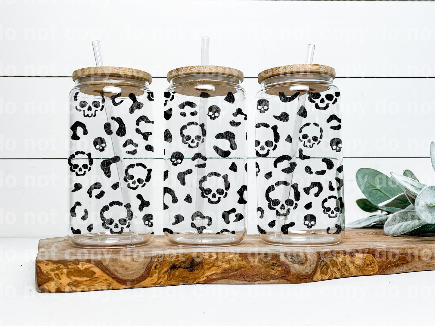 Skull Leopard Print Distressed 16oz Cup Wrap