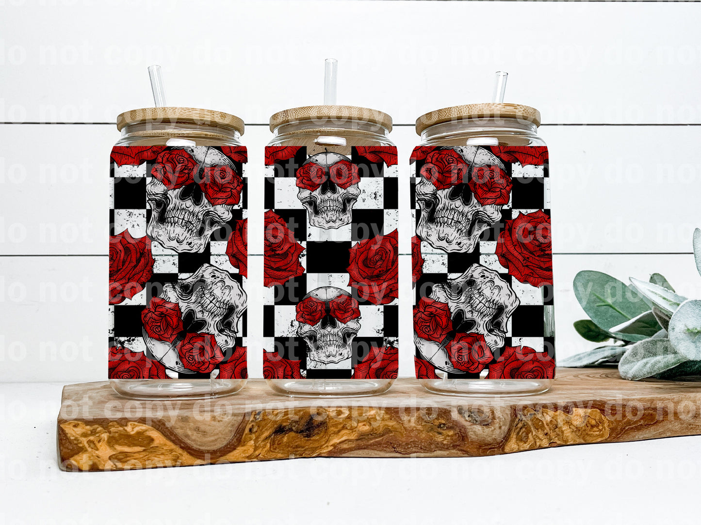 Plaid Roses Skull 16oz Cup Wrap
