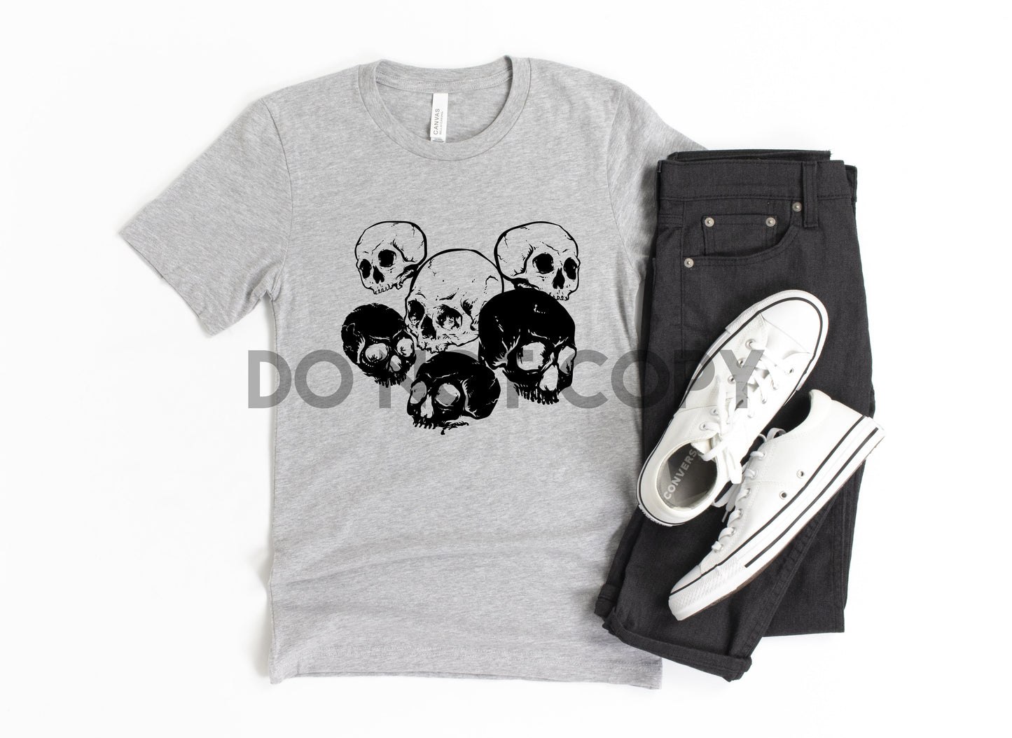 Skulls 6 BLACK INK one color Screen print transfer