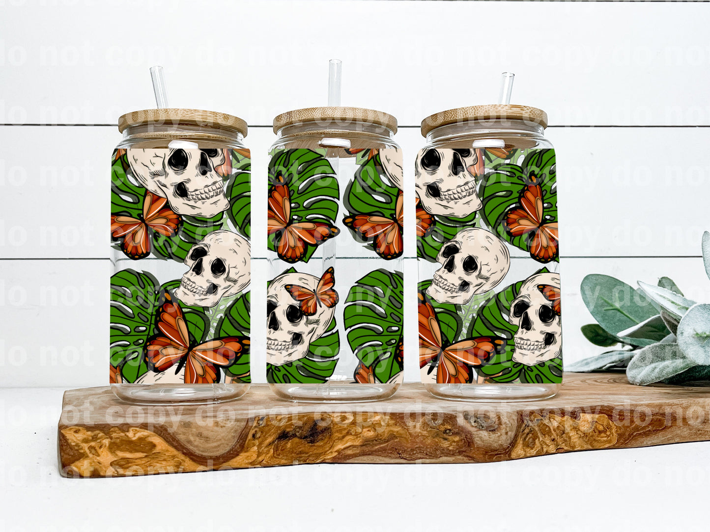 Skellie Skull Butterflies And Leaves 16oz Cup Wrap