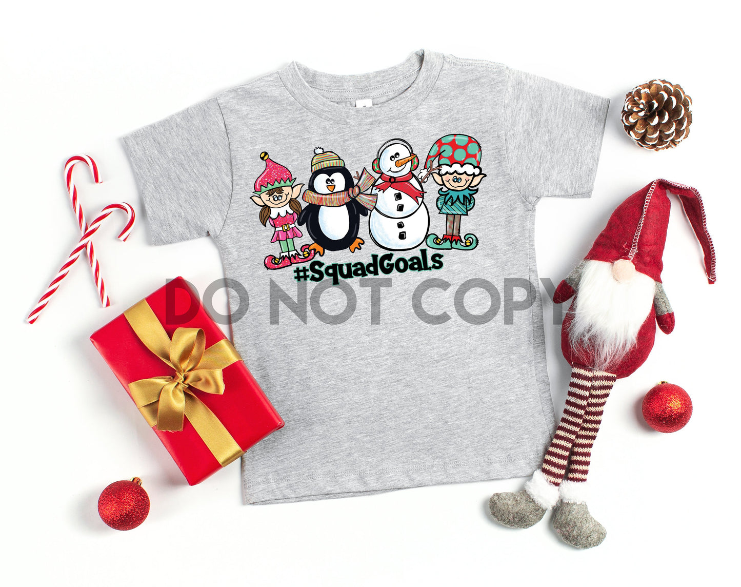 Objetivos del equipo elfo pingüino muñeco de nieve juvenil ALTO CALOR Transferencia de serigrafía a todo color
