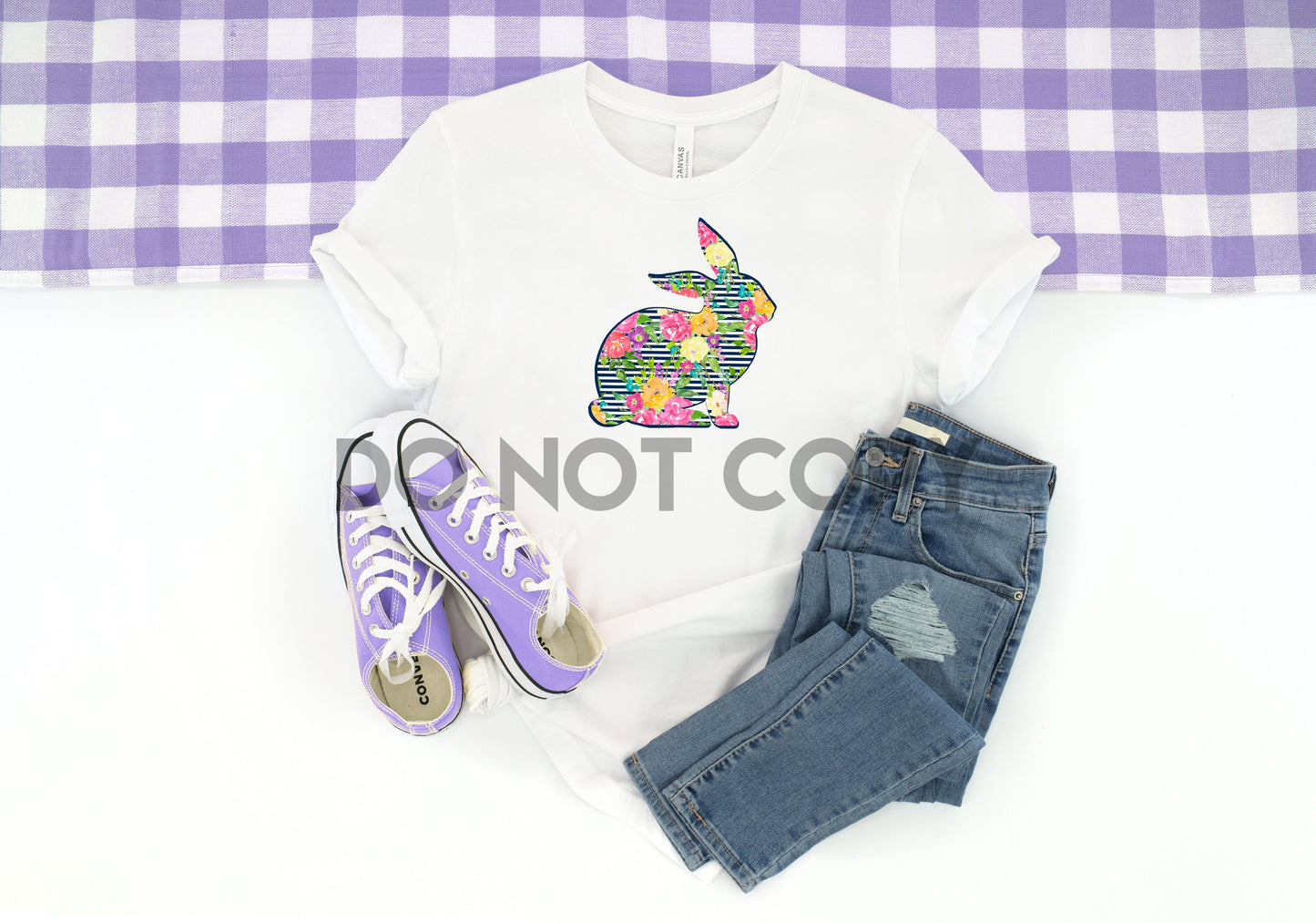 Estampado por sublimación de conejito a rayas florales