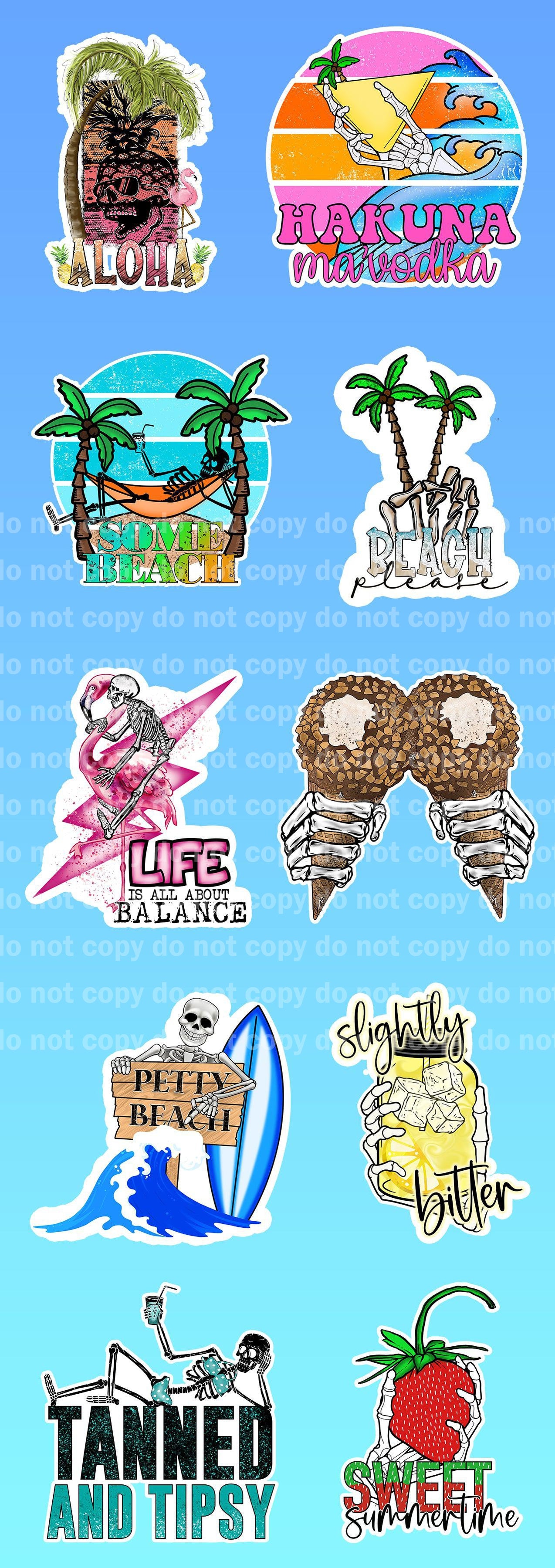 Summer Skellie Sticker Set - 10 Glossy Stickers per sheet
