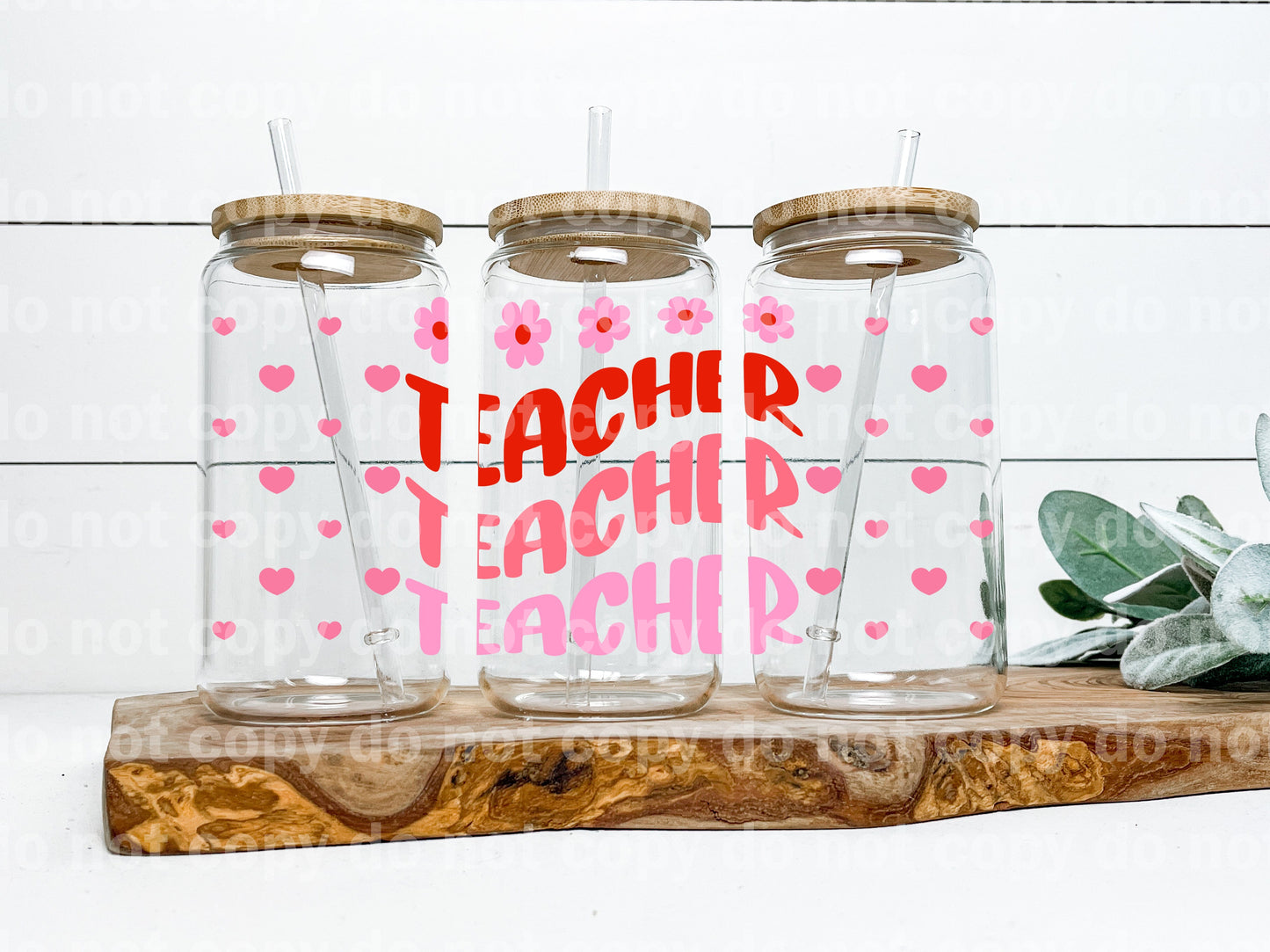 Teacher Typography Pink Hearts 16oz Cup Wrap