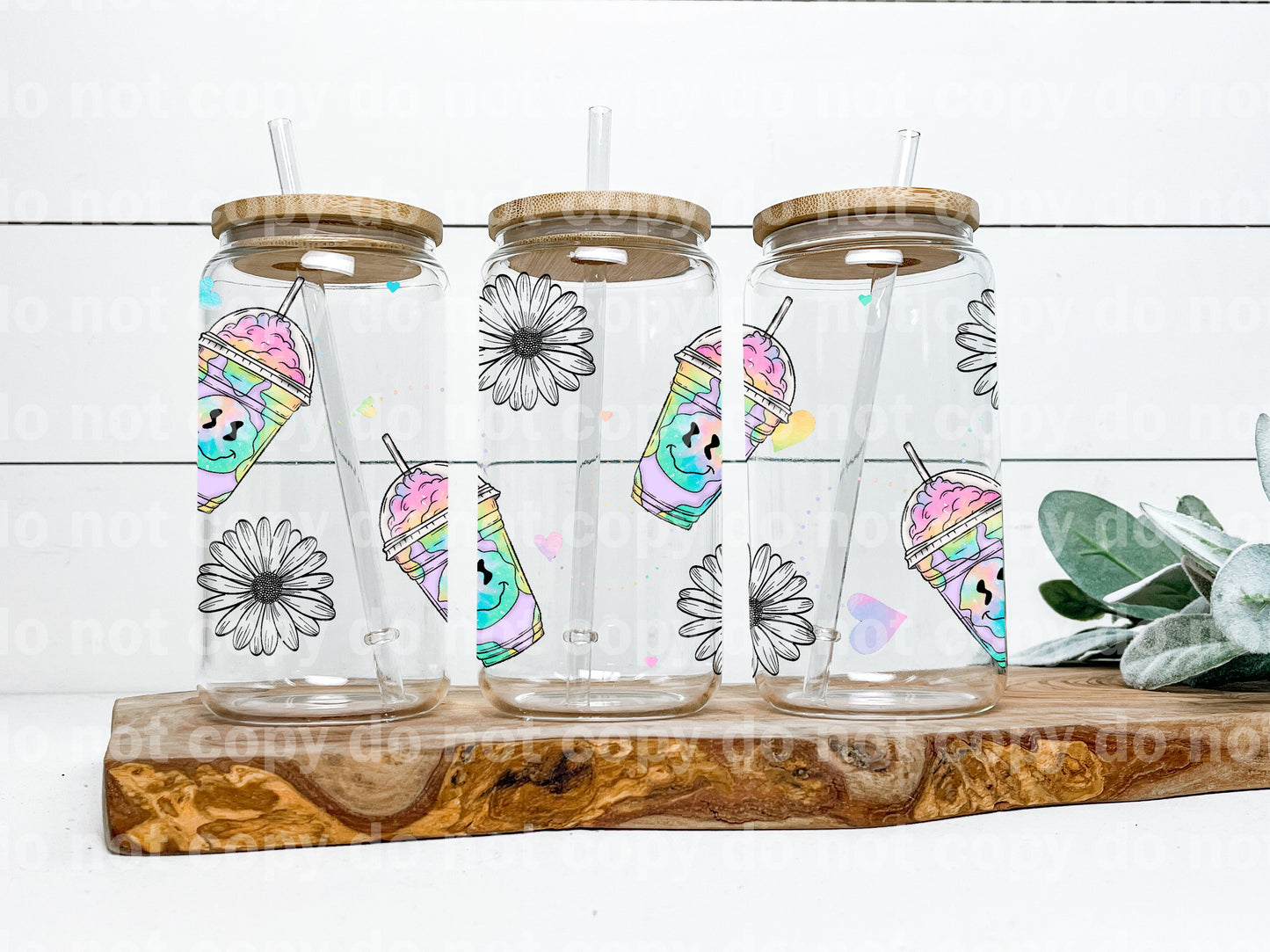 Tie Dye Coffee Cup And Flowers 16oz Cup Wrap
