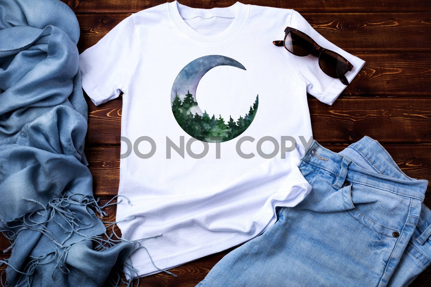 Watercolor Moon and Trees Sublimation print