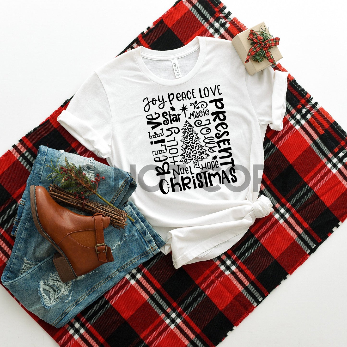 Árbol de Navidad Estampado de leopardo Tipografía un color Serigrafía plastisol transfer