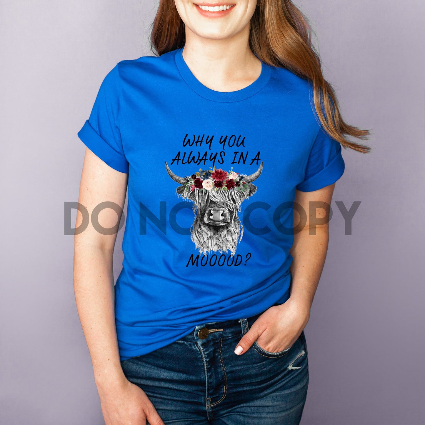 ¿Por qué siempre estás de buen humor? Shaggy Floral Cow ALTO CALOR Transferencia de serigrafía a todo color