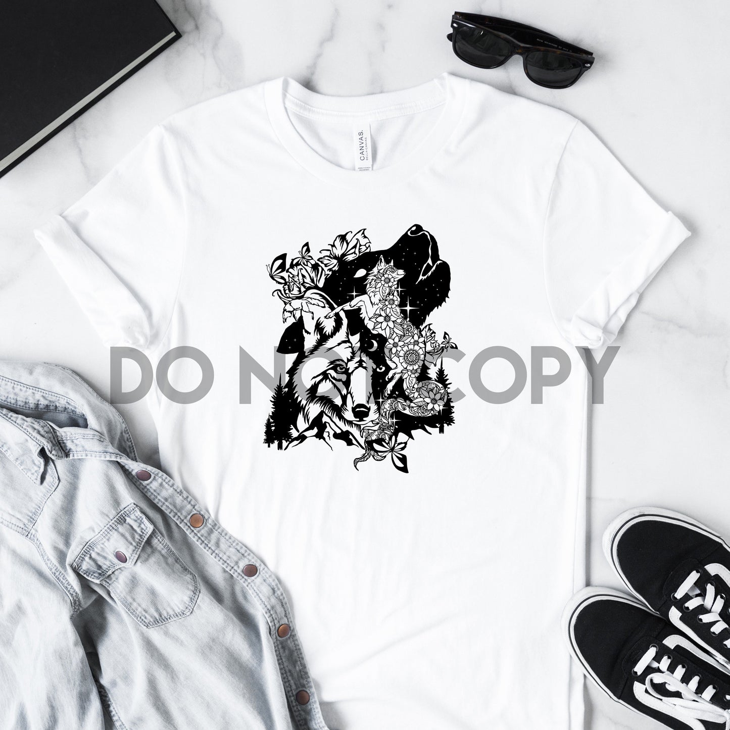 Impresión de sublimación de collage de lobo floral