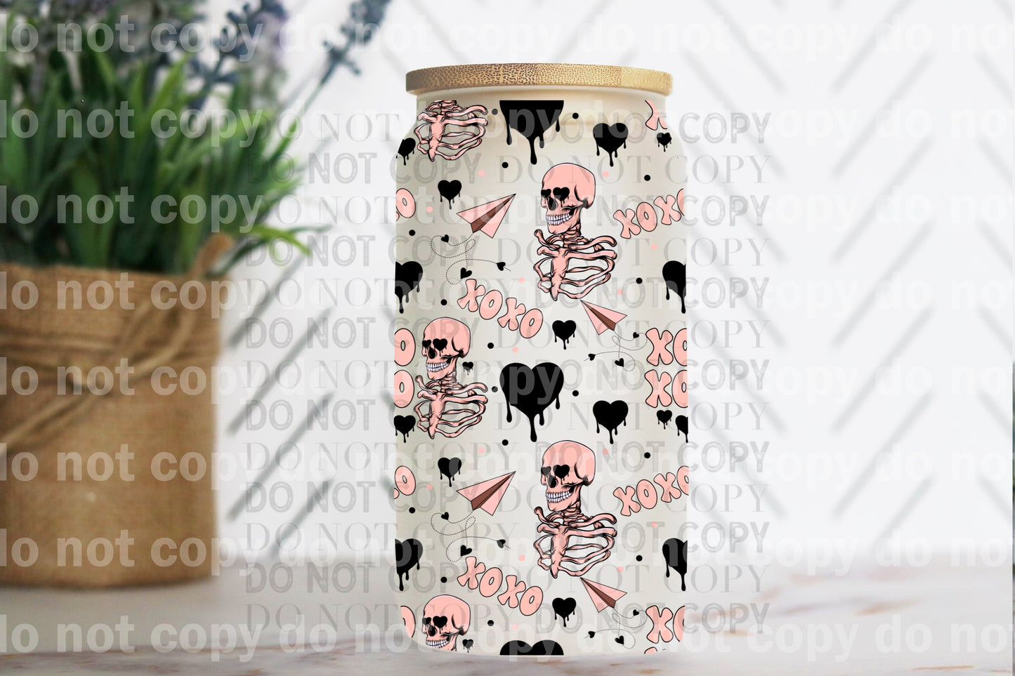 Xoxo Skellie Black Hearts 16oz Cup Wrap