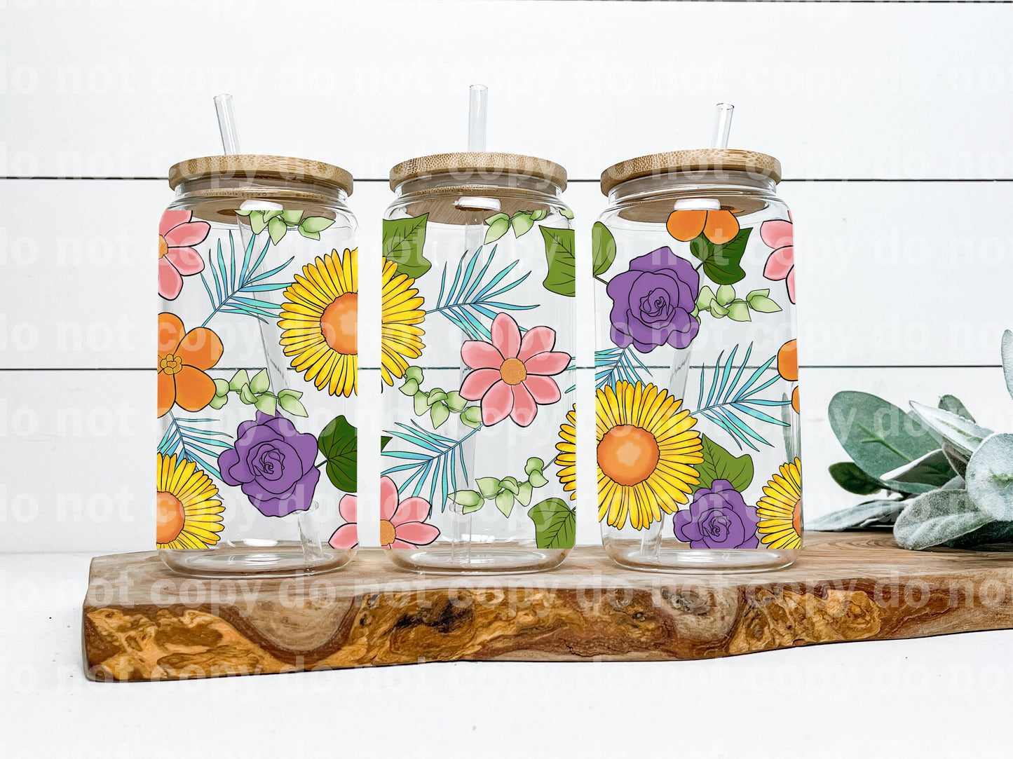 Yellow Purple Pink Flowers 16oz Cup Wrap