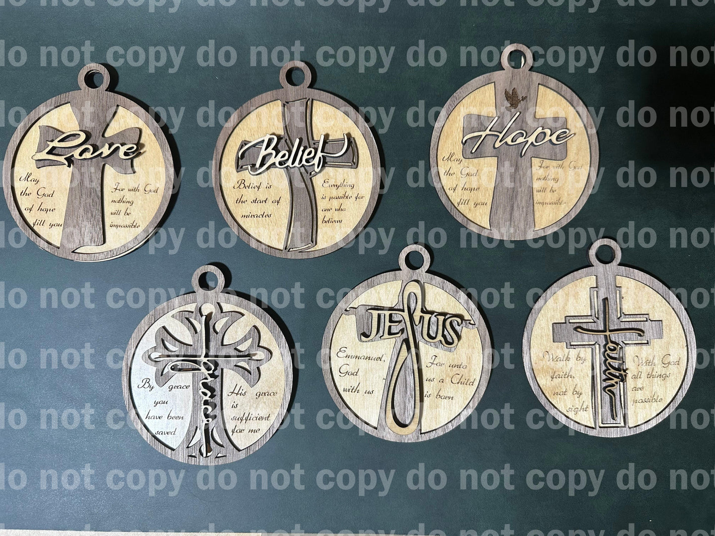 Layered Walnut & Birch Faith Ornament Set – Laser Engraved Christian Christmas Decor