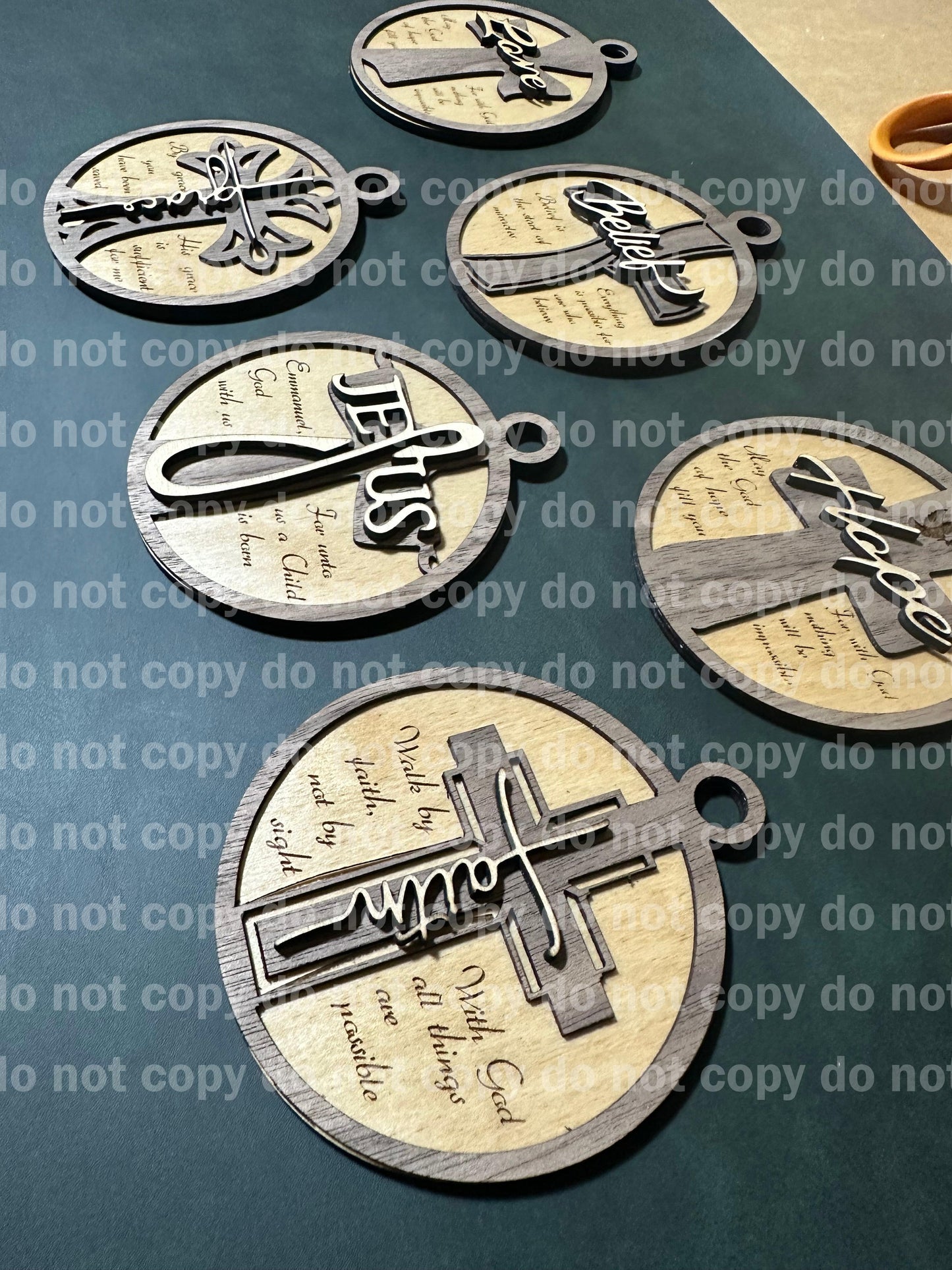 Layered Walnut & Birch Faith Ornament Set – Laser Engraved Christian Christmas Decor