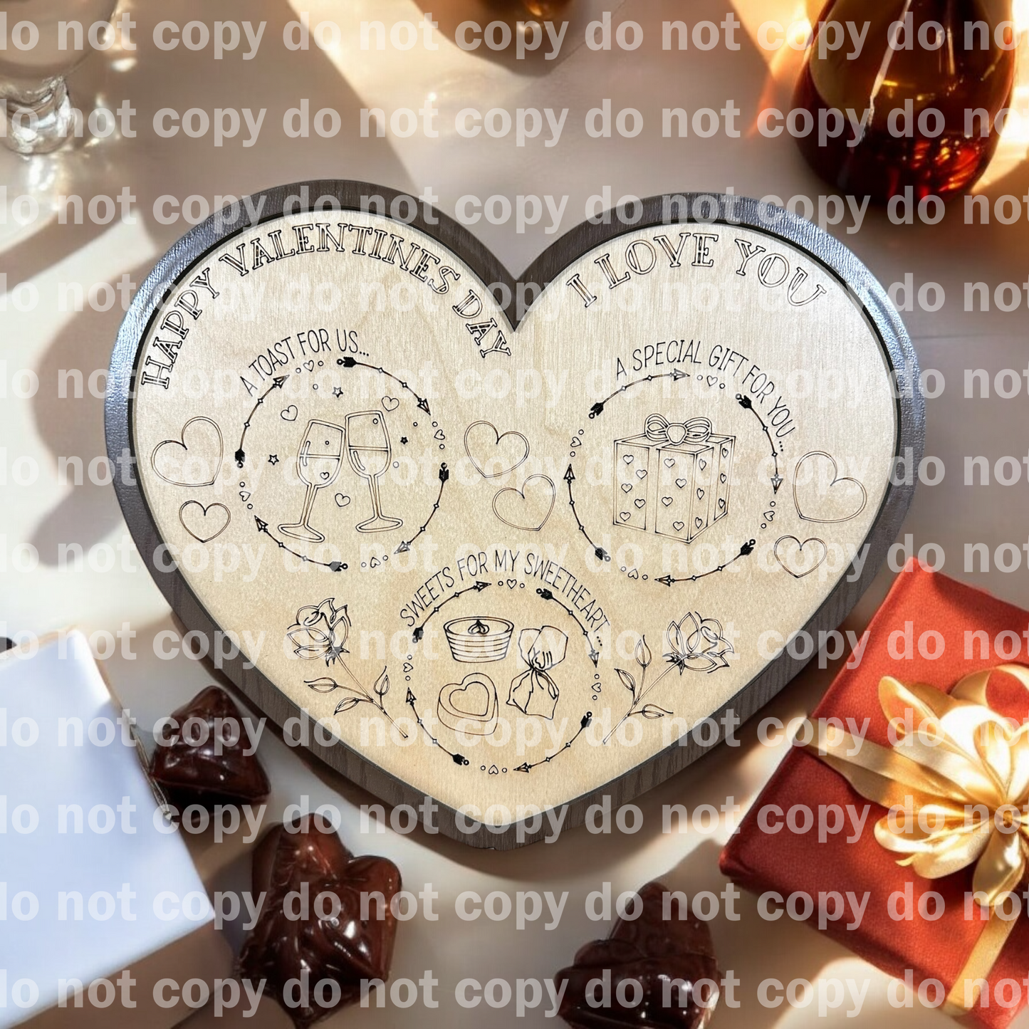 Personalized wood laser engraved valentines gift tray