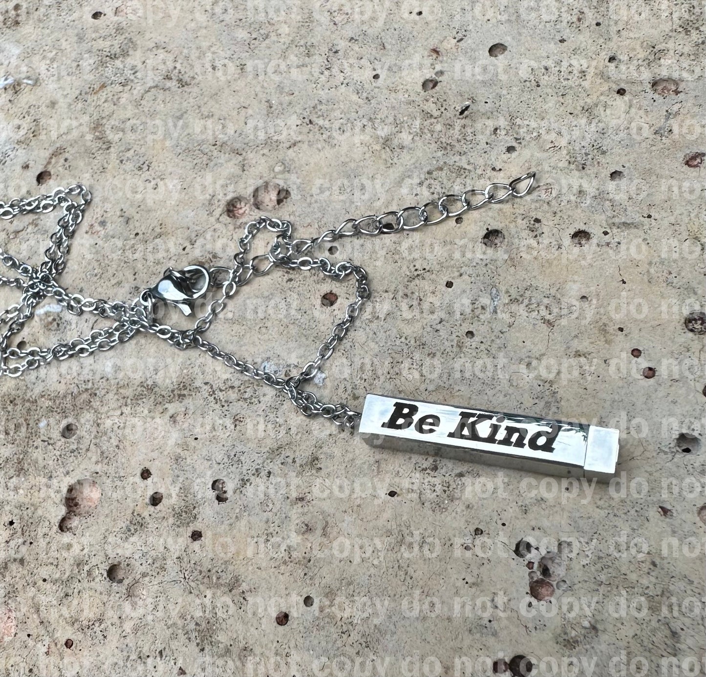 Stainless steel hideaway bar necklace with chain, customizable with your text