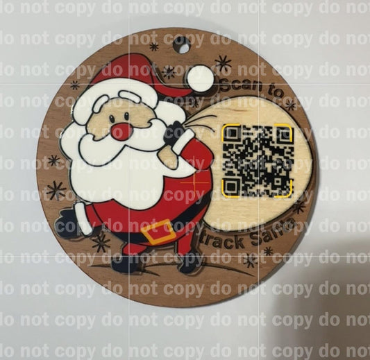 Interactive scan to track Santa Santa tracker NORAD Christmas ornament laser cut and engraved
