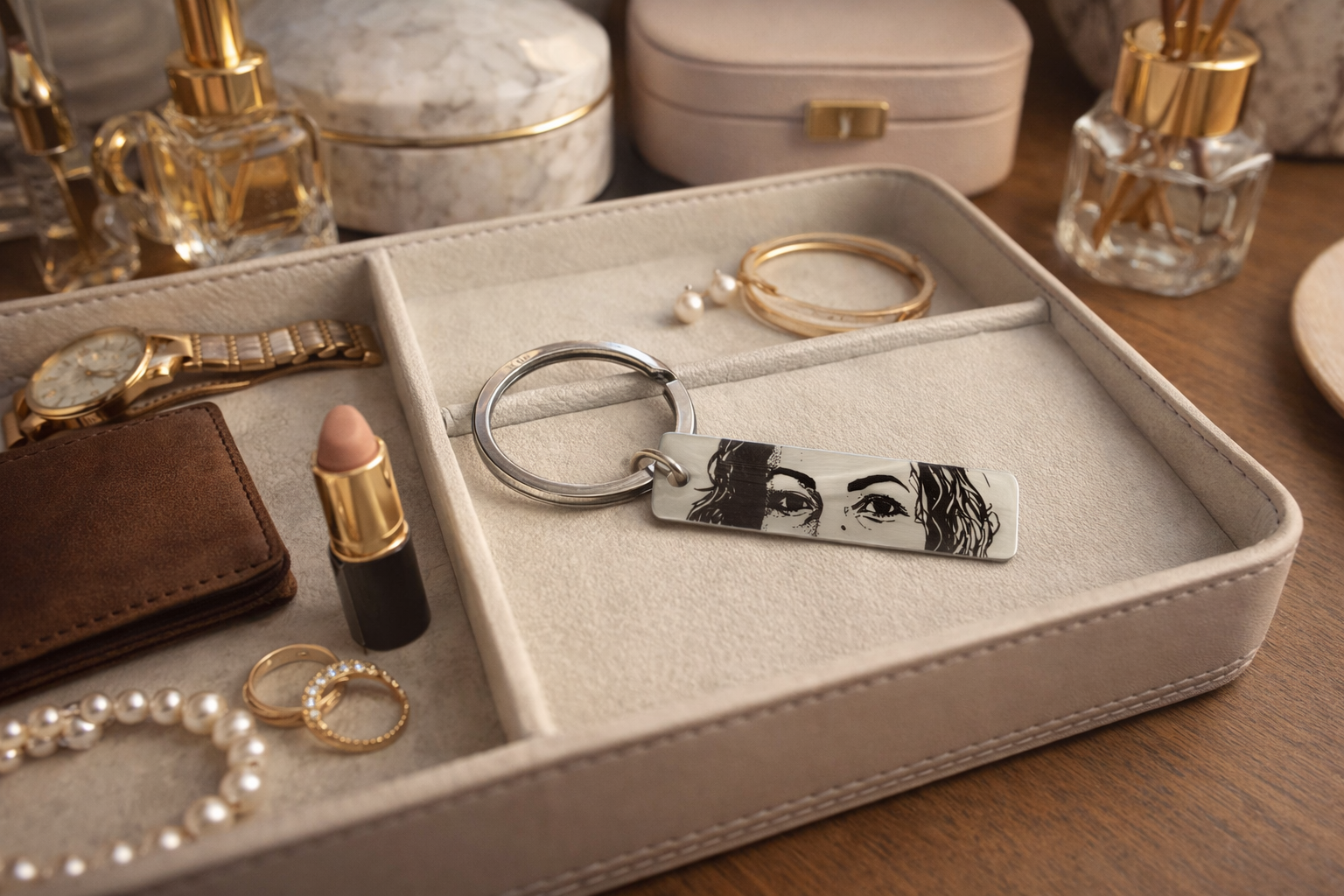 Engraved Keychains – Customizable Metal Keepsakes portrait text