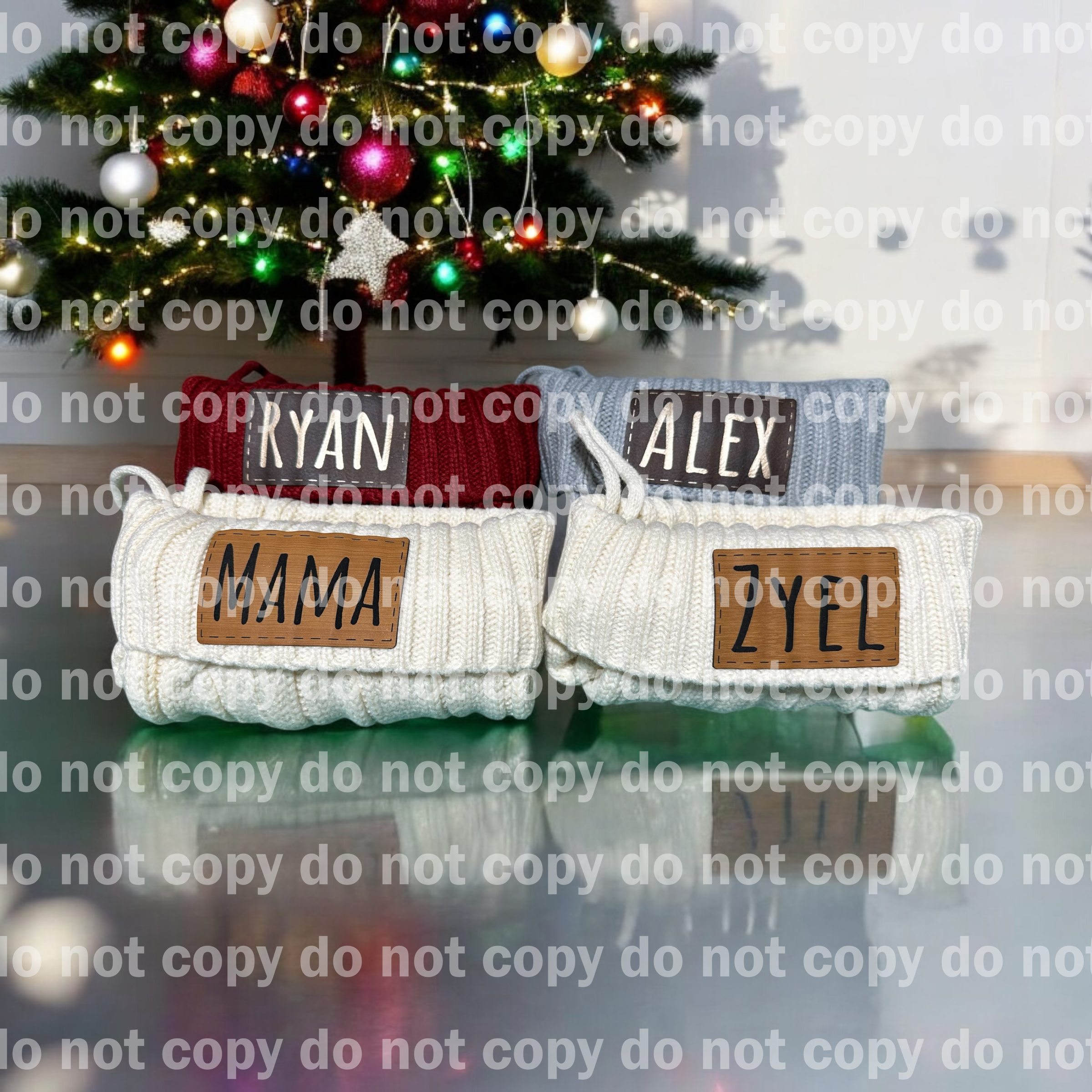 Leatherette patch personalized holiday stockings