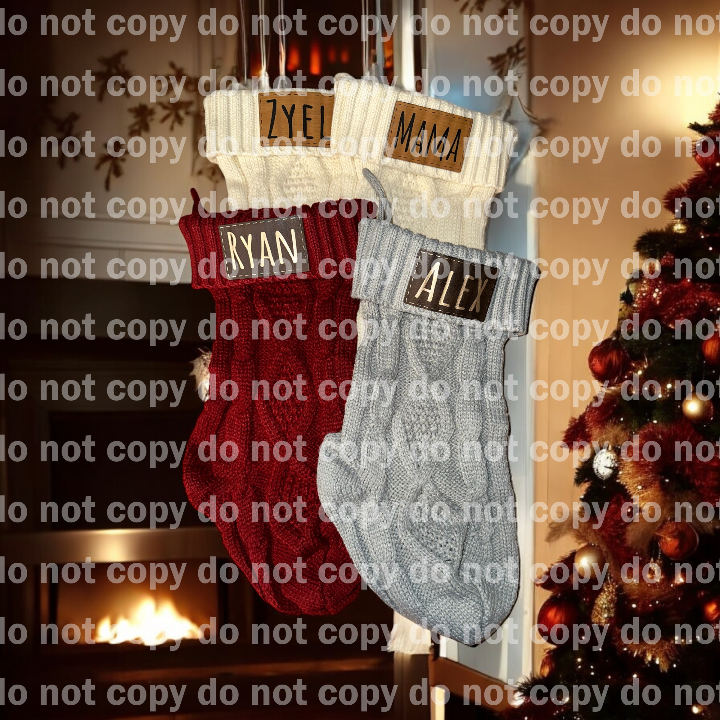 Leatherette patch personalized holiday stockings