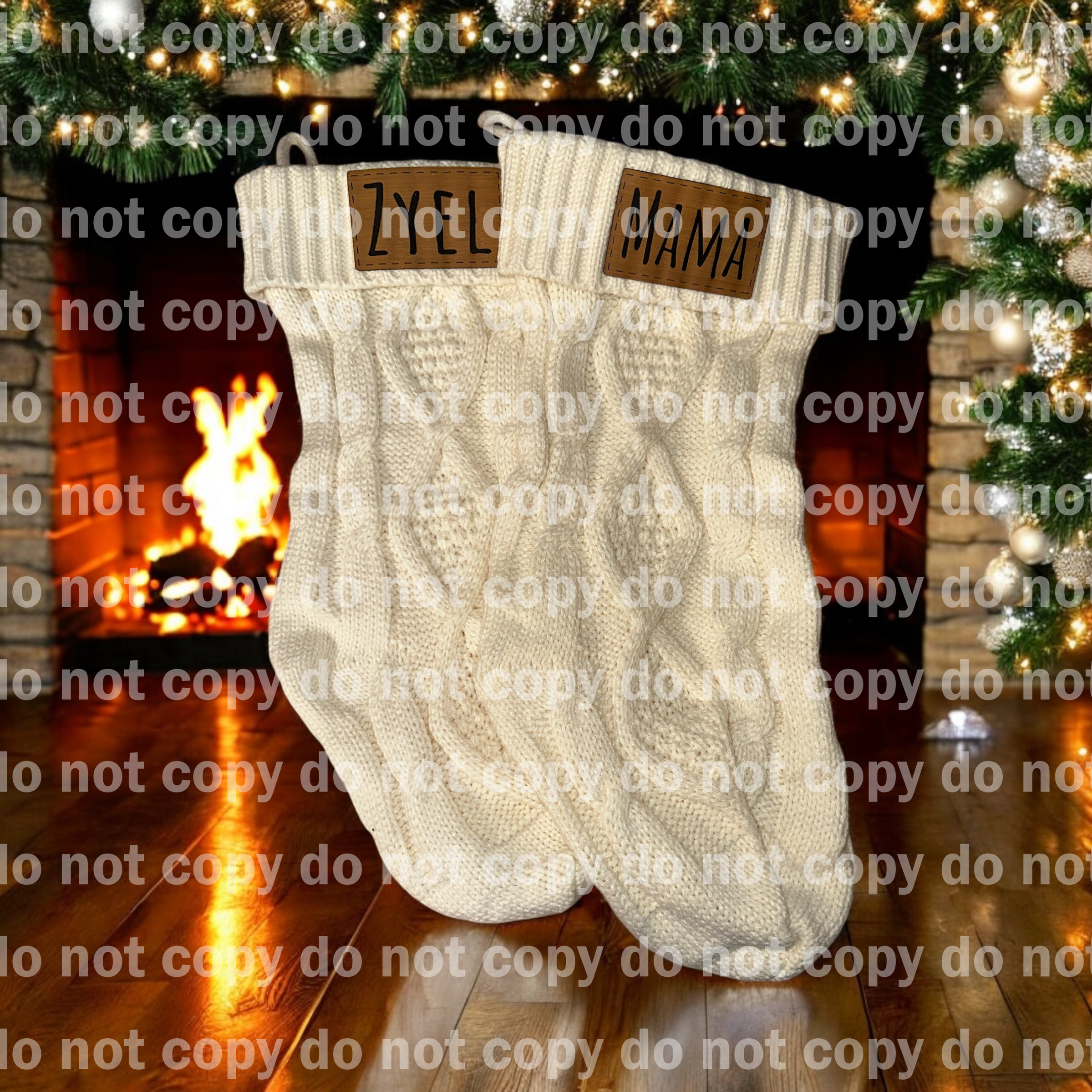 Leatherette patch personalized holiday stockings