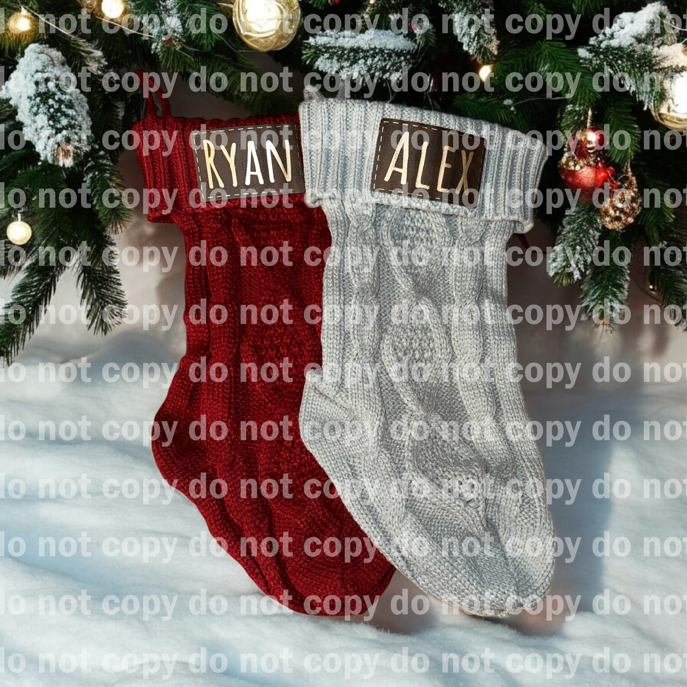 Leatherette patch personalized holiday stockings