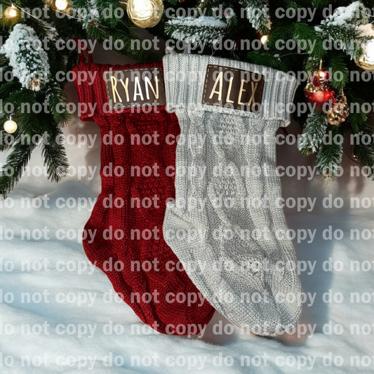 Leatherette laser engraved patch  personalized holiday stocking Christmas stockings