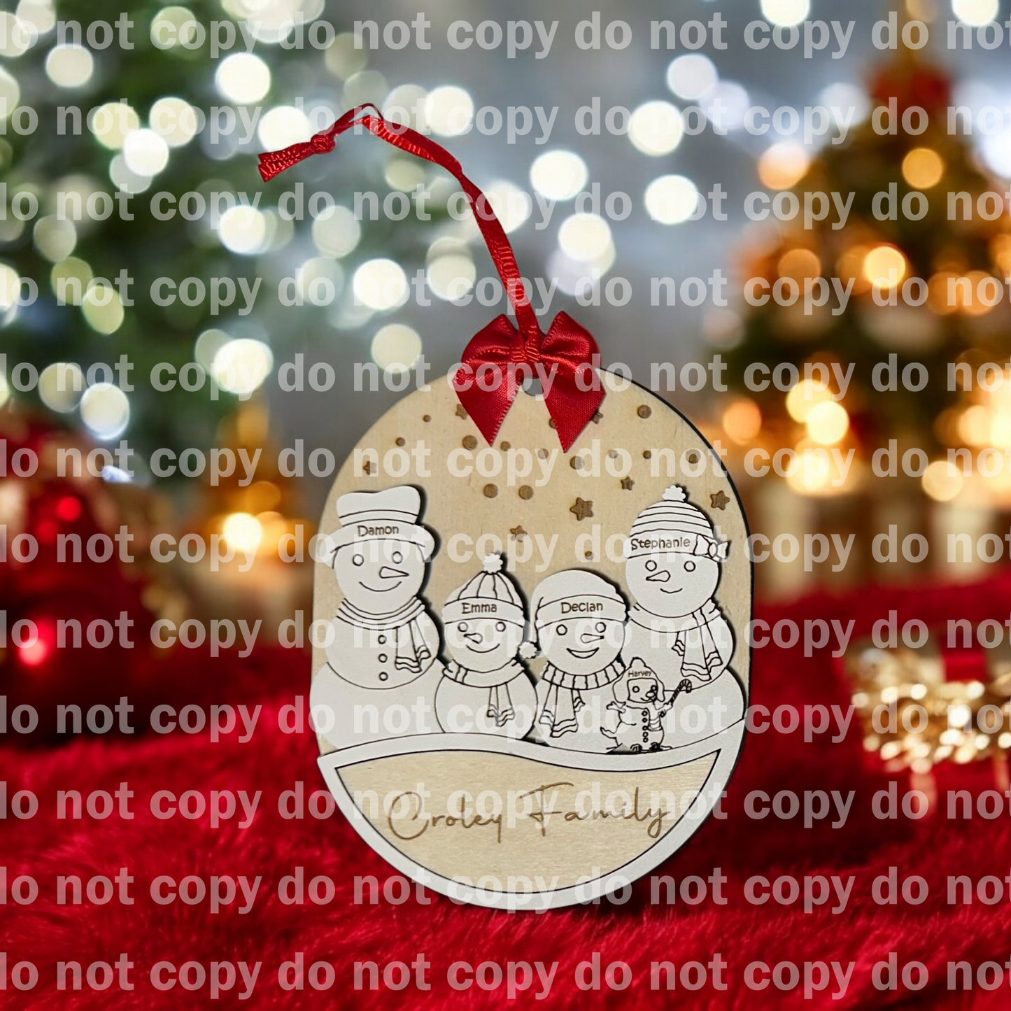 Personalized snowman family ornament laser cut and engraved