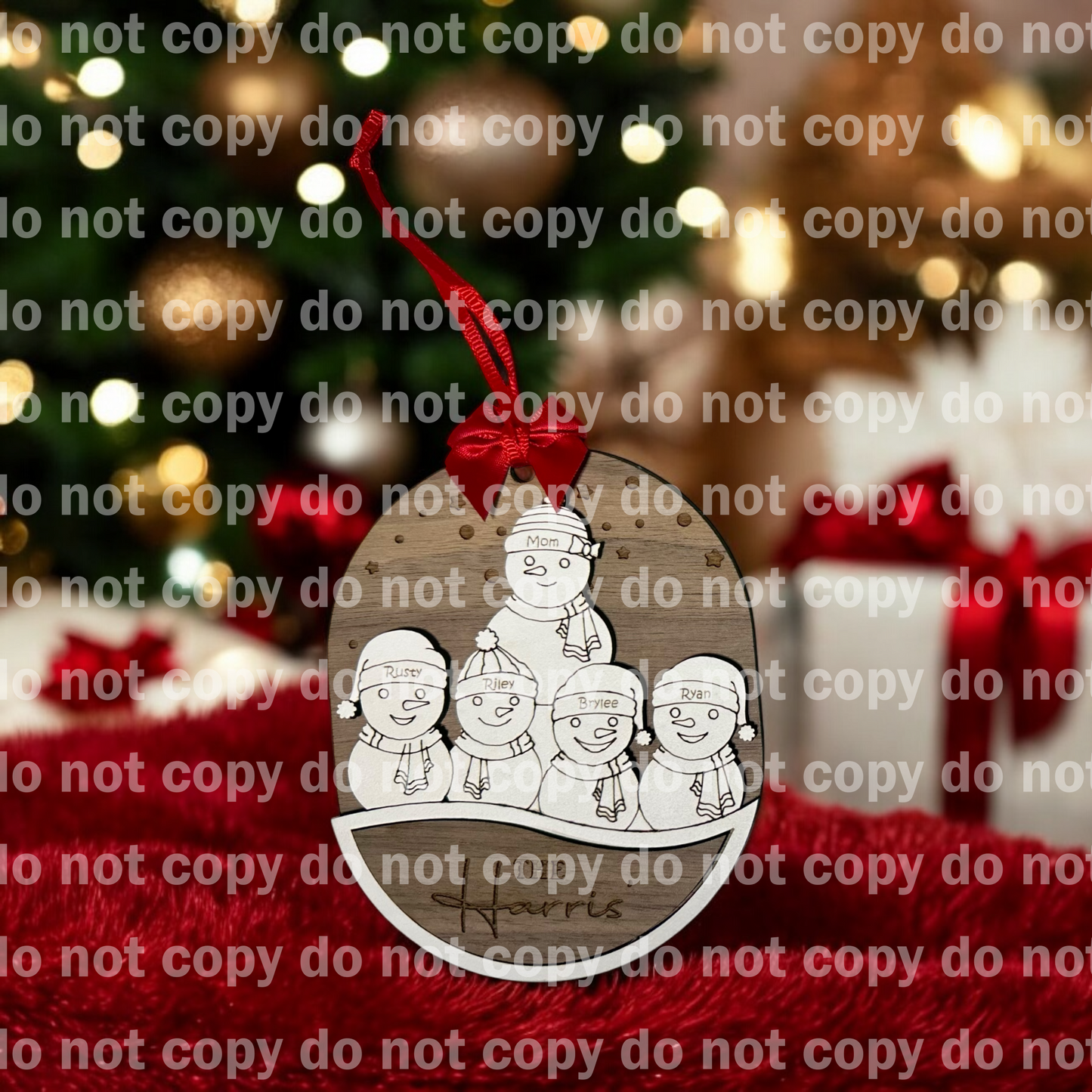 Personalized snowman family ornament laser cut and engraved