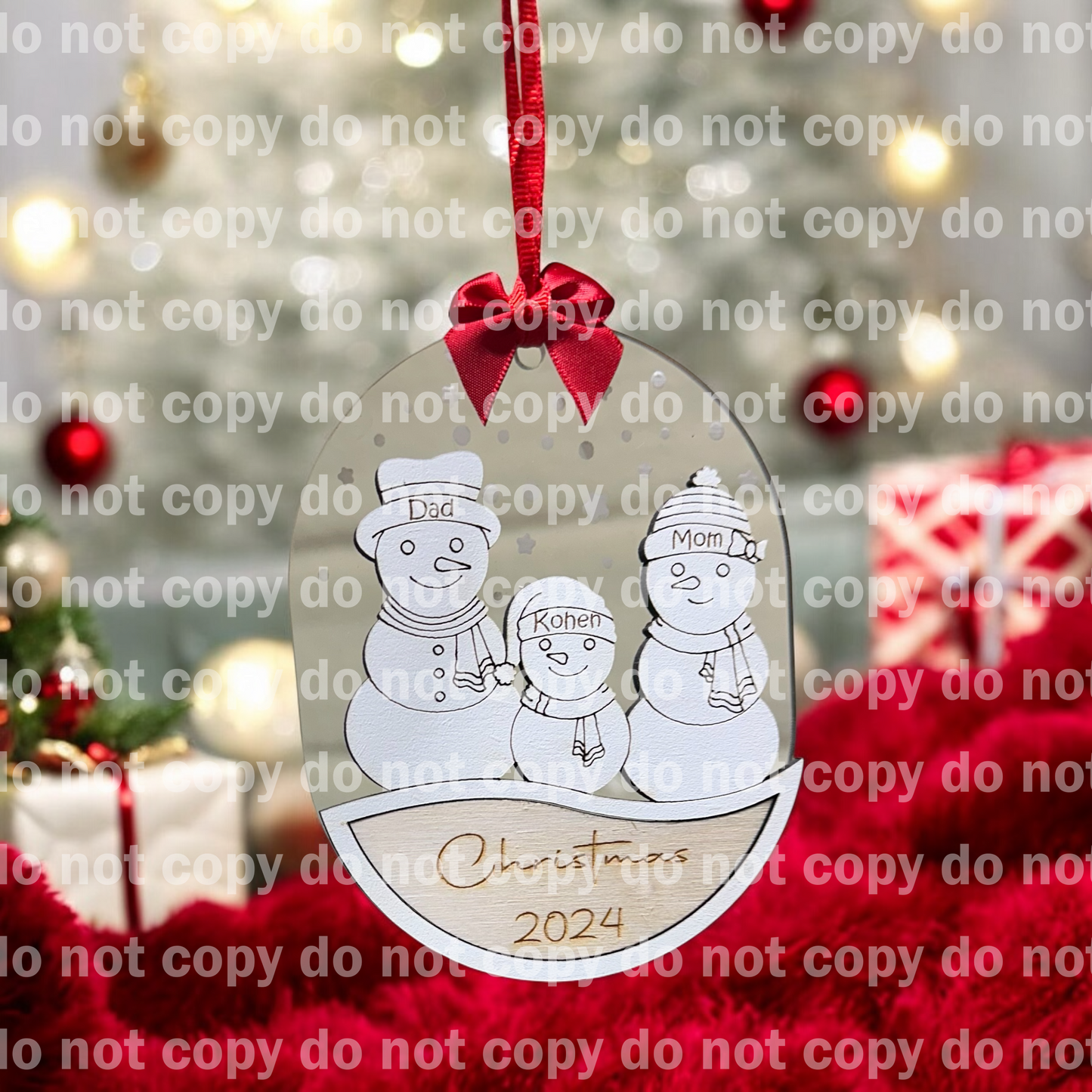 Personalized snowman family ornament laser cut and engraved