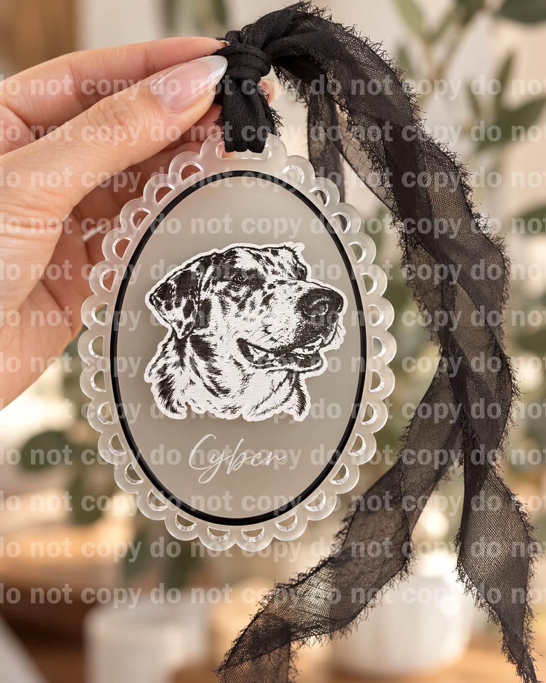 Personalized Pet Portrait cameo Ornament | Layered Frosted Acrylic