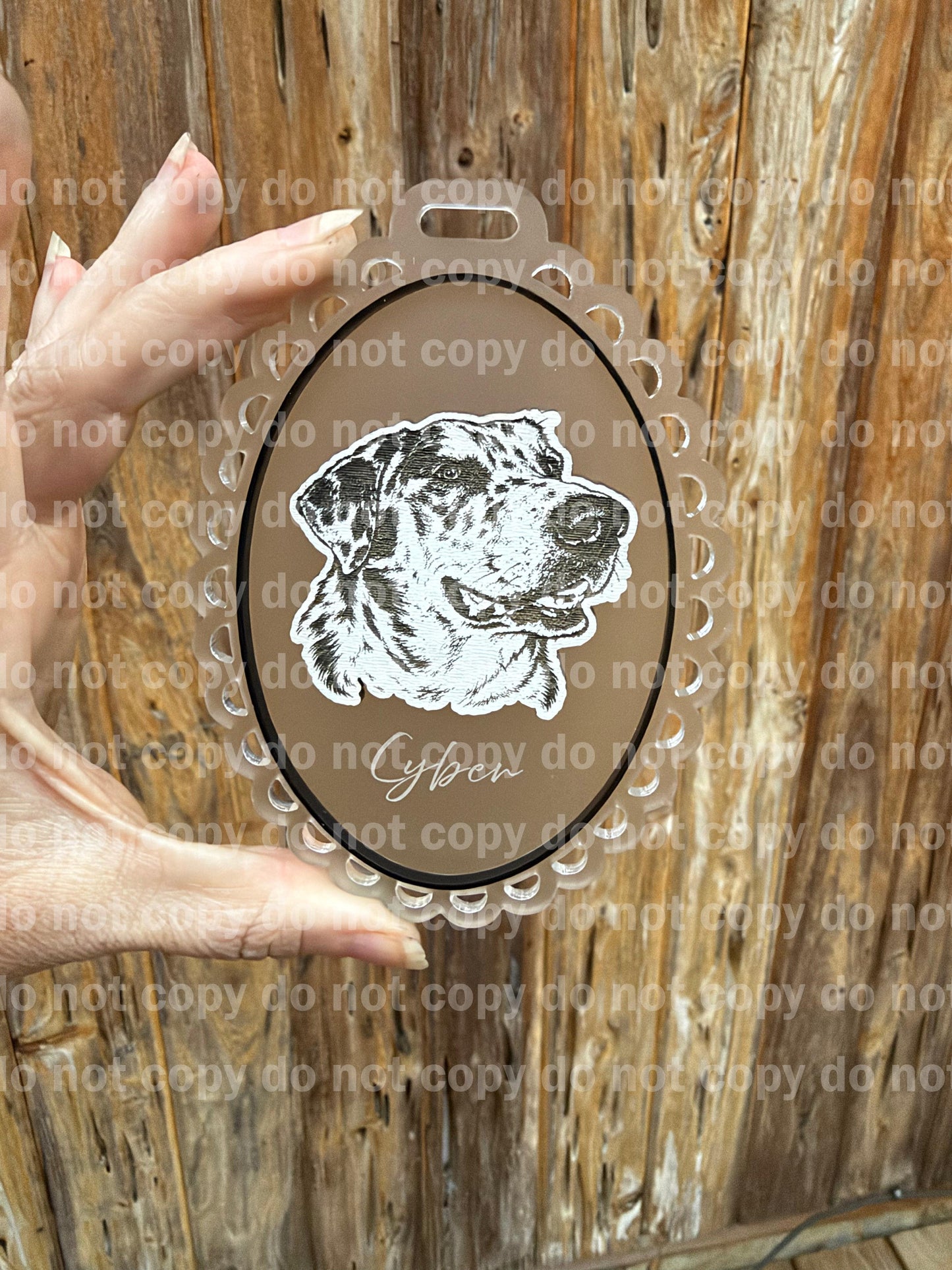 Personalized Pet Portrait cameo Ornament | Layered Frosted Acrylic