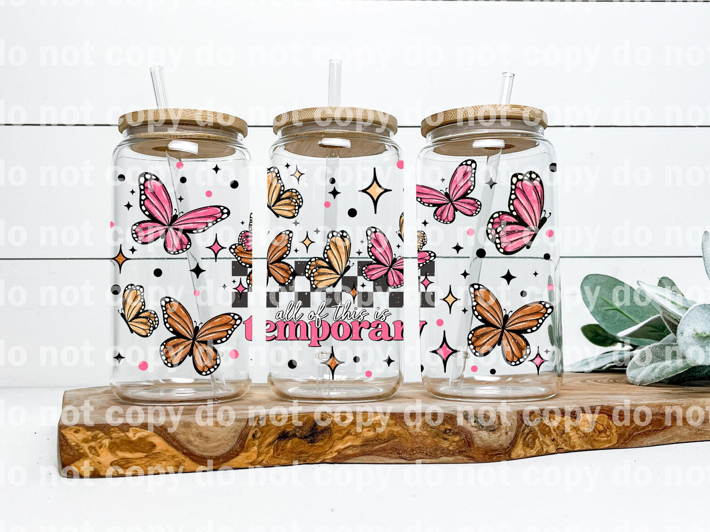 All Of This Is Temporary Checkered Butterflies 16oz Cup Wrap