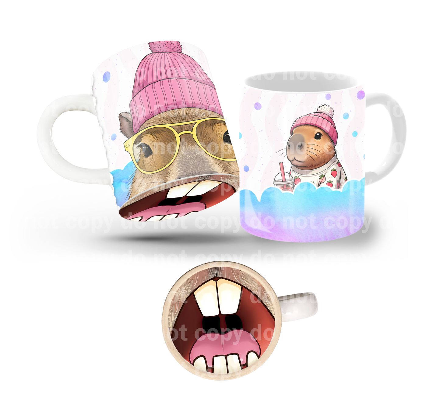 Beanie Capivara Tilt & Sip Mug Wrap + Bottom Design Set