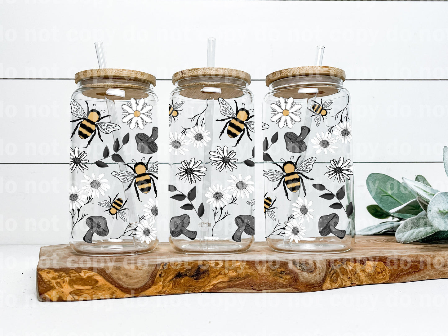 Envoltura de taza de 16 oz de flores de abejas y margaritas