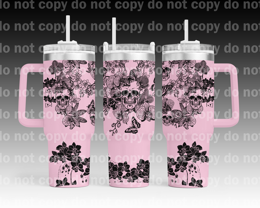 Black Outline Orchids and Skulls with Bottom Option 40oz Cup Wrap