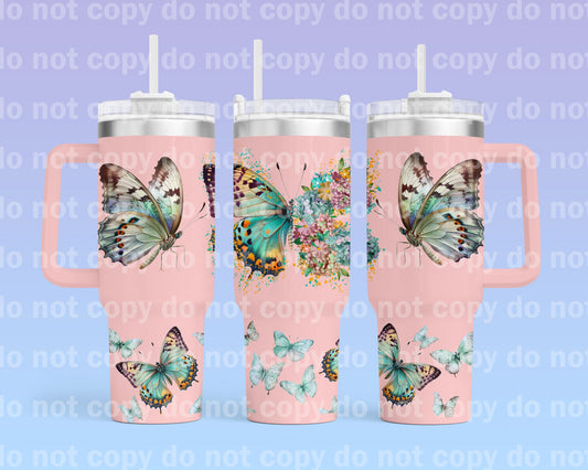 Butterflies Blue with Bottom Option 40oz Cup Wrap