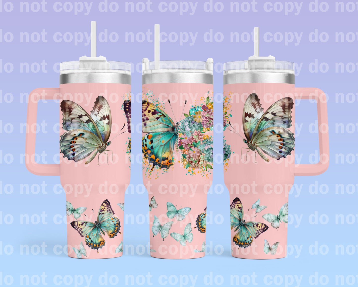 Butterflies Blue with Bottom Option 40oz Cup Wrap