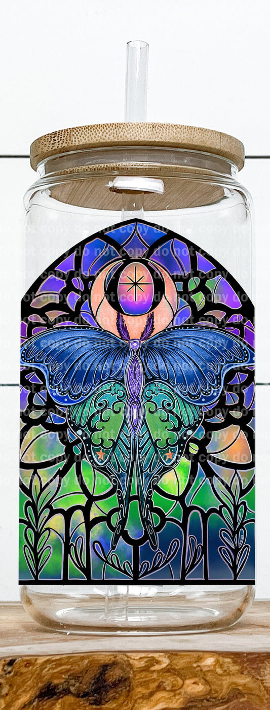 Butterfly Blue Stained Glass Decal 3.3 x 4.5
