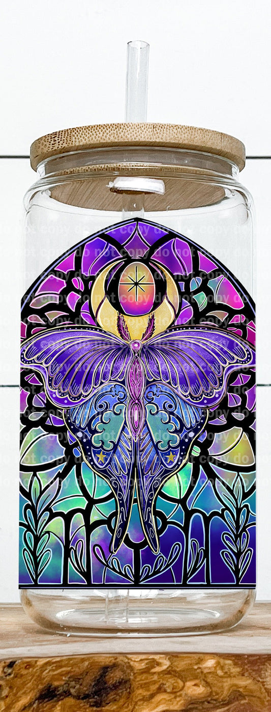Butterfly Purple White Outline Stained Glass Decal 3.3 x 4.5